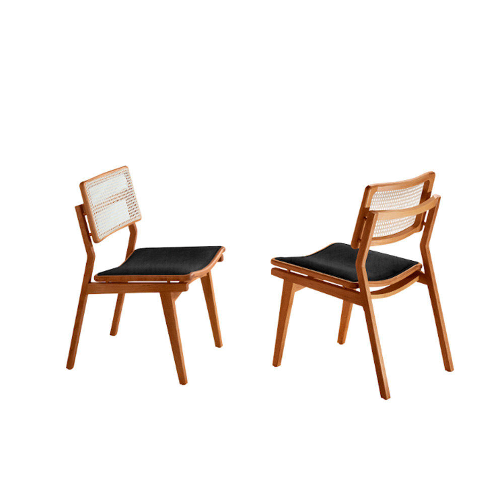 Conjunto com 2 Cadeiras Lea Premium Linho Preto e Imbuia