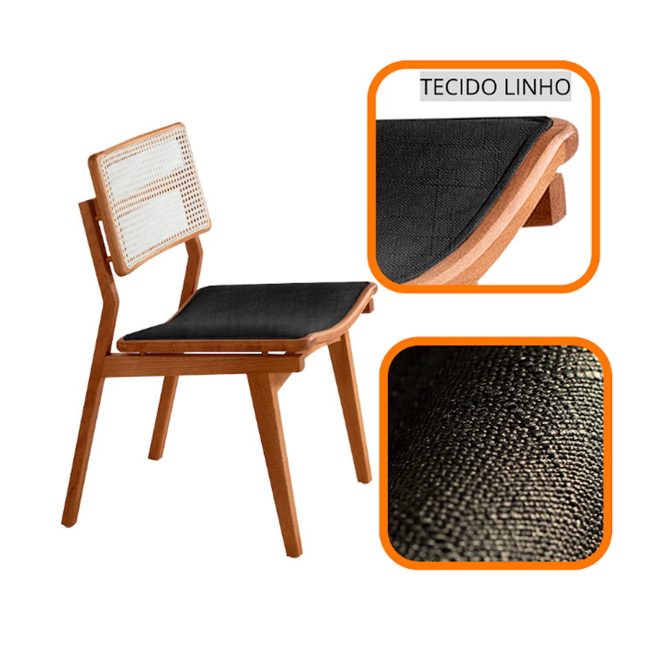 Conjunto com 2 Cadeiras Lea Premium Linho Preto e Imbuia