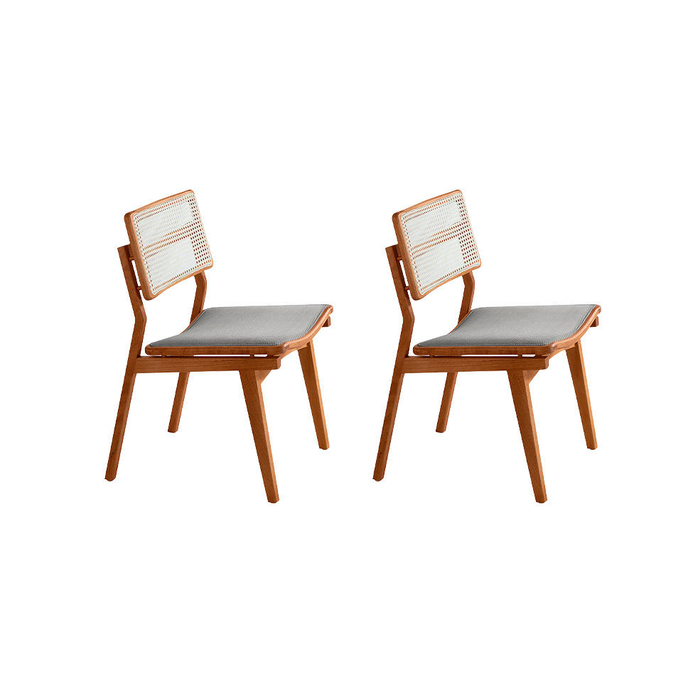 Conjunto com 2 Cadeiras Lea Premium Linho Quartzo e Imbuia