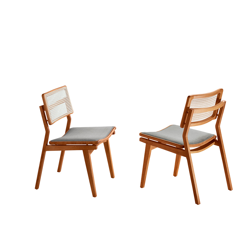 Conjunto com 2 Cadeiras Lea Premium Linho Quartzo e Imbuia