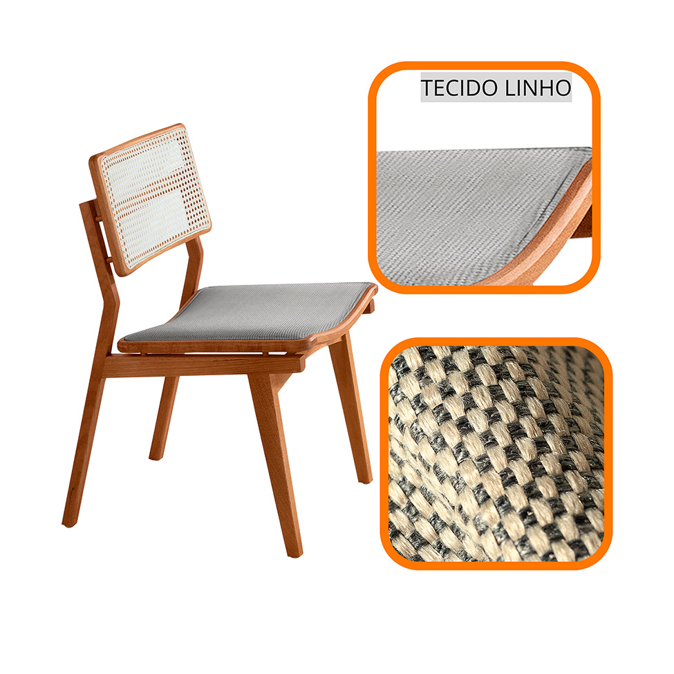 Conjunto com 2 Cadeiras Lea Premium Linho Quartzo e Imbuia