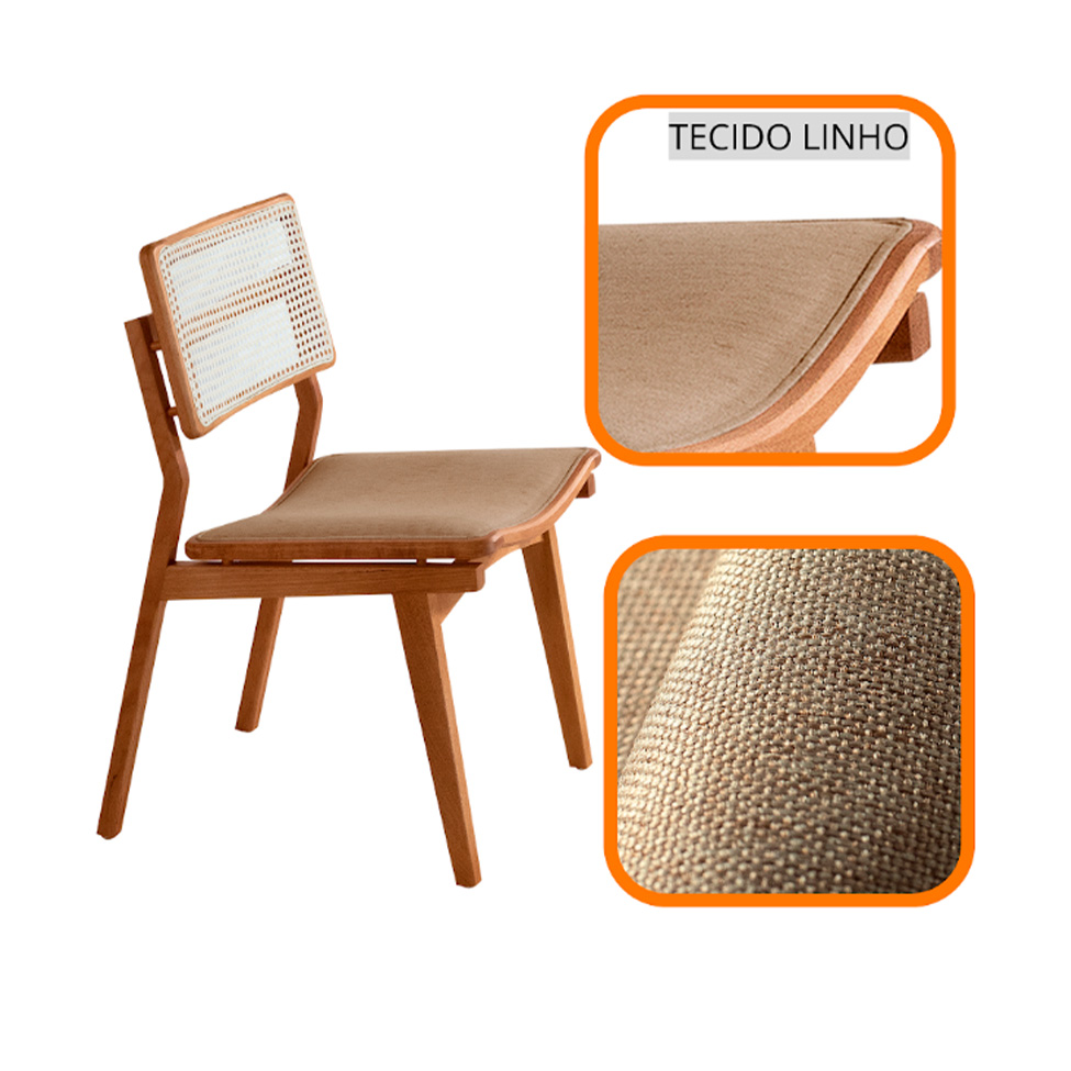 Conjunto com 2 Cadeiras Lea Premium Linho Turim e Imbuia