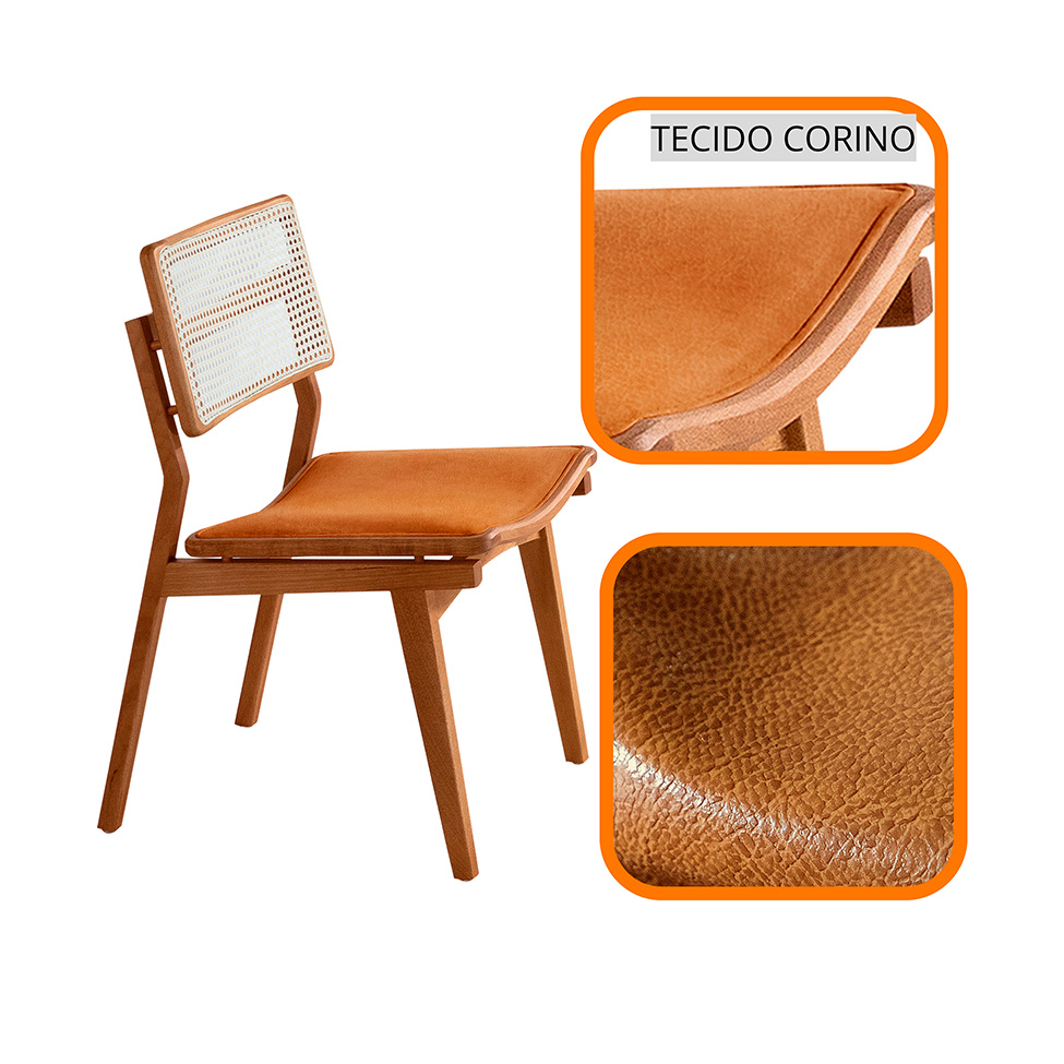 Conjunto com 2 Cadeiras Lea Premium Revestimento Sintético Caramelo e Imbuia
