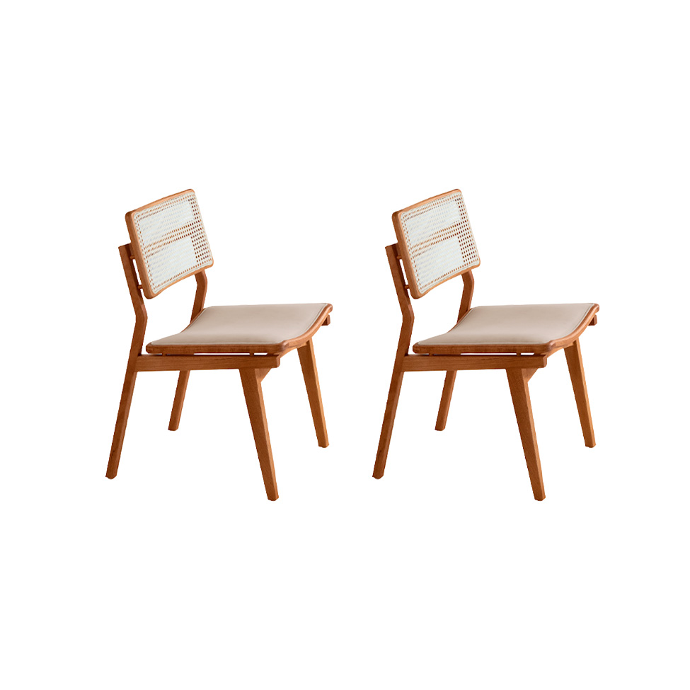 Conjunto com 2 Cadeiras Lea Premium Veludo Bege e Imbuia