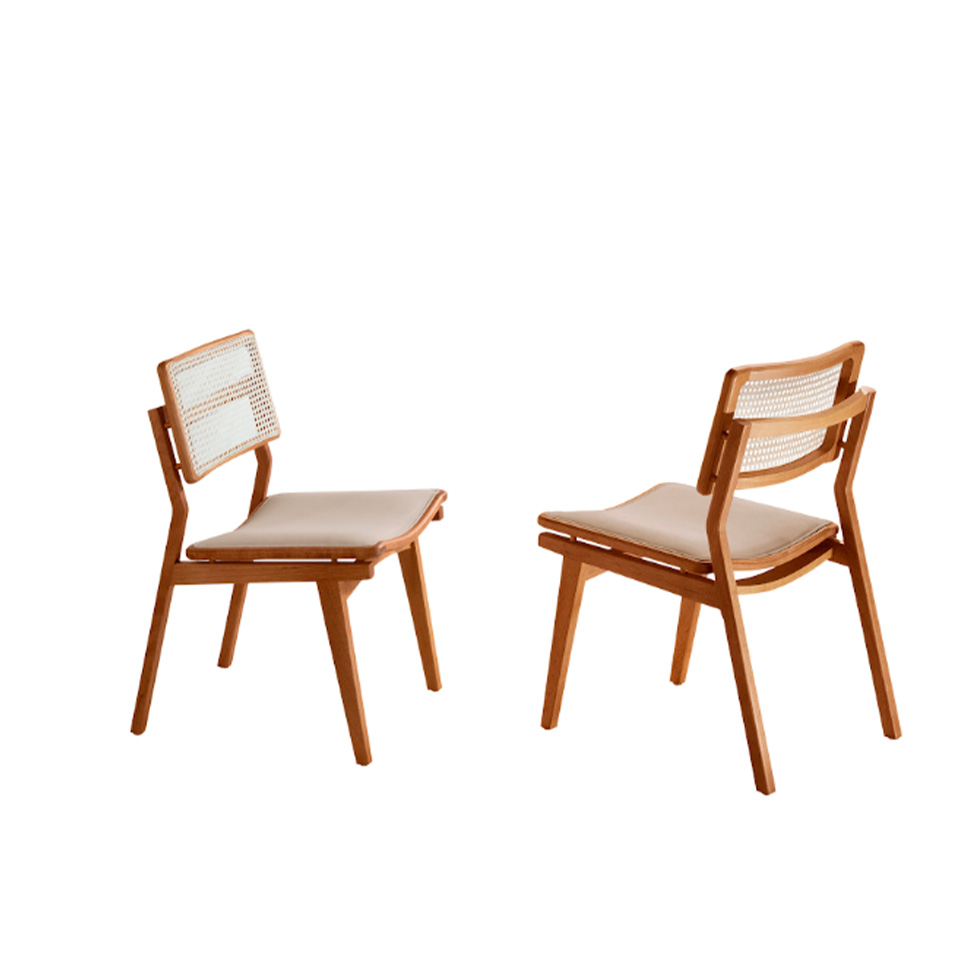 Conjunto com 2 Cadeiras Lea Premium Veludo Bege e Imbuia