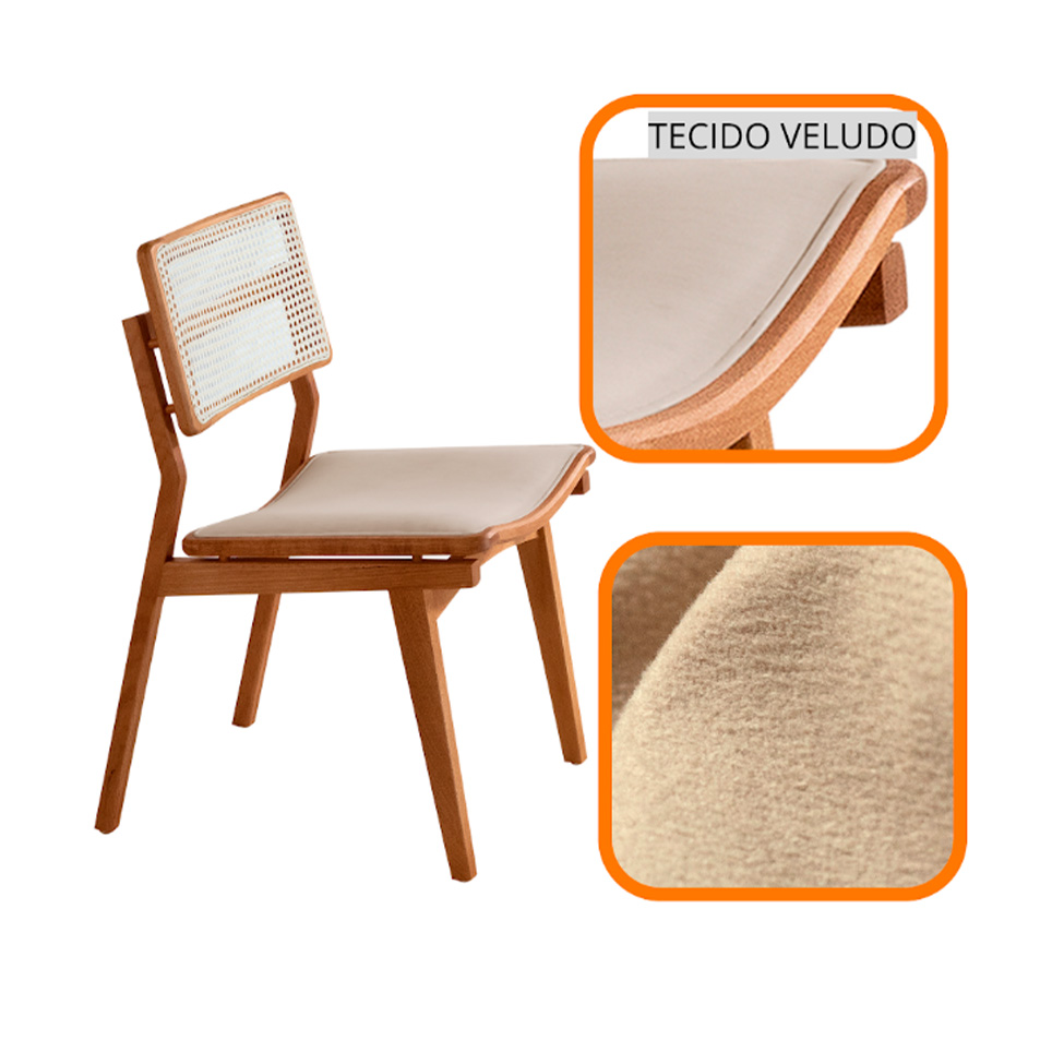 Conjunto com 2 Cadeiras Lea Premium Veludo Bege e Imbuia