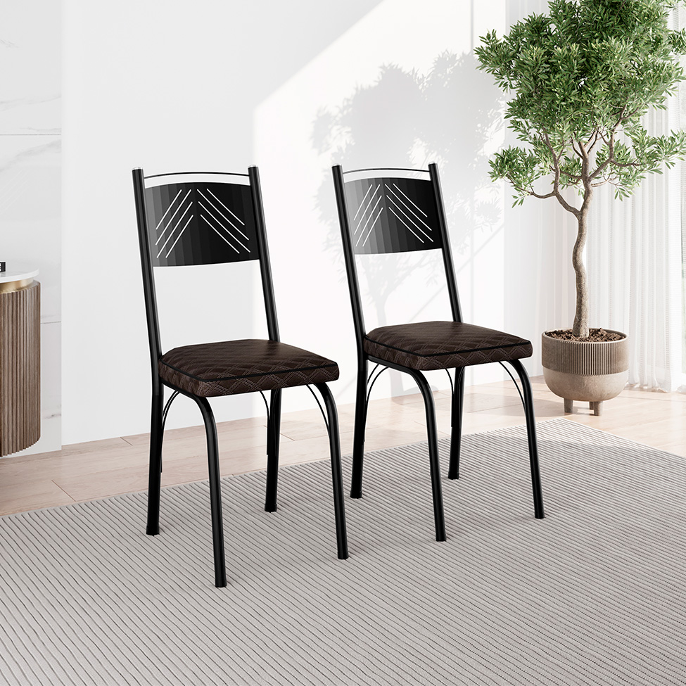 Conjunto com 2 Cadeiras Leslie Revestimento Sintético Cacau e Preto