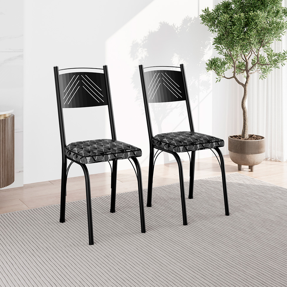 Conjunto com 2 Cadeiras Leslie Revestimento Sintético Silver e Preto