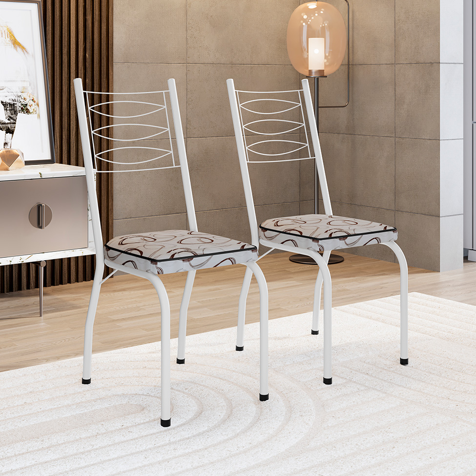 Conjunto com 2 Cadeiras Ludi Estampado Cedro e Branco