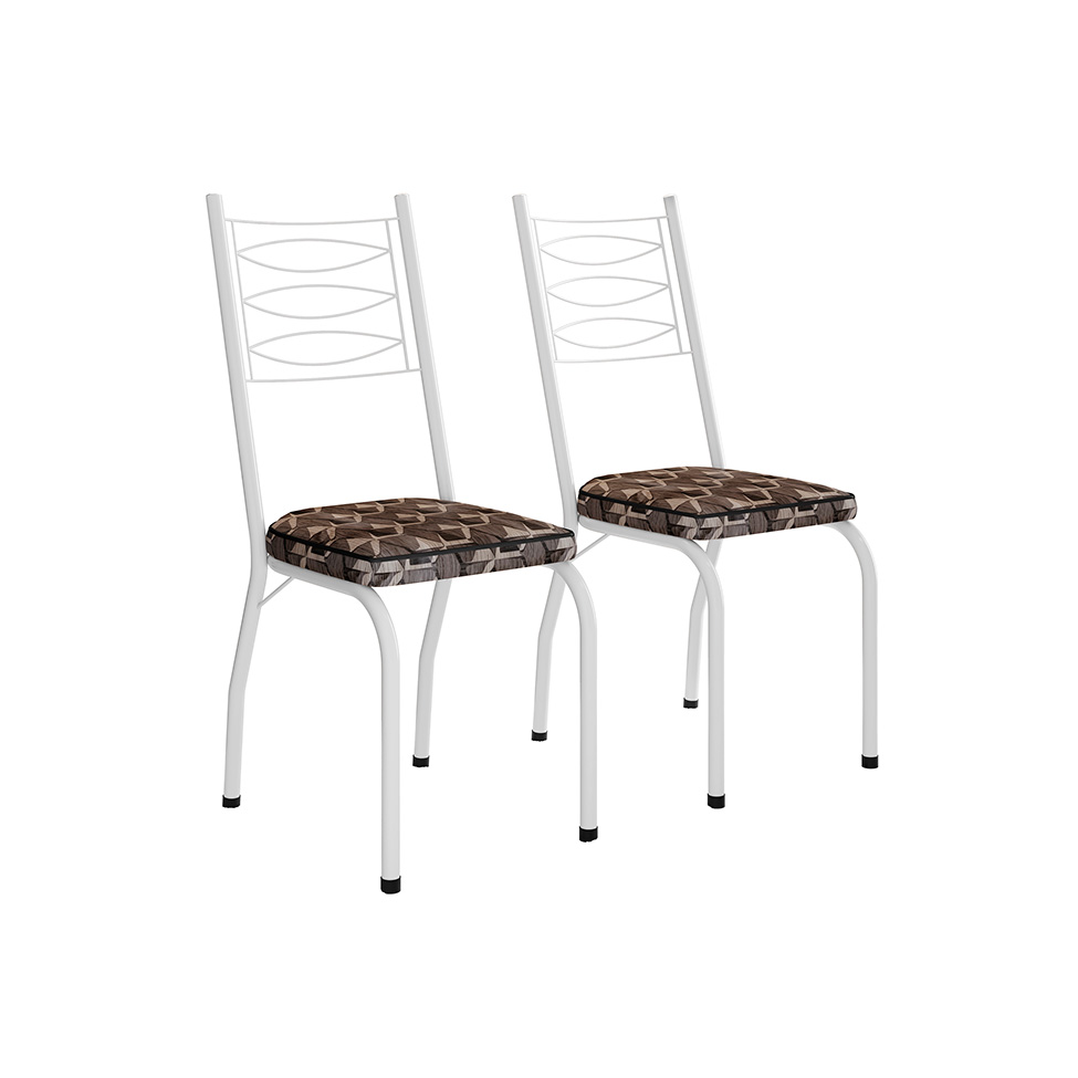 Conjunto com 2 Cadeiras Ludi Estampado Mosaico Marrom e Branco