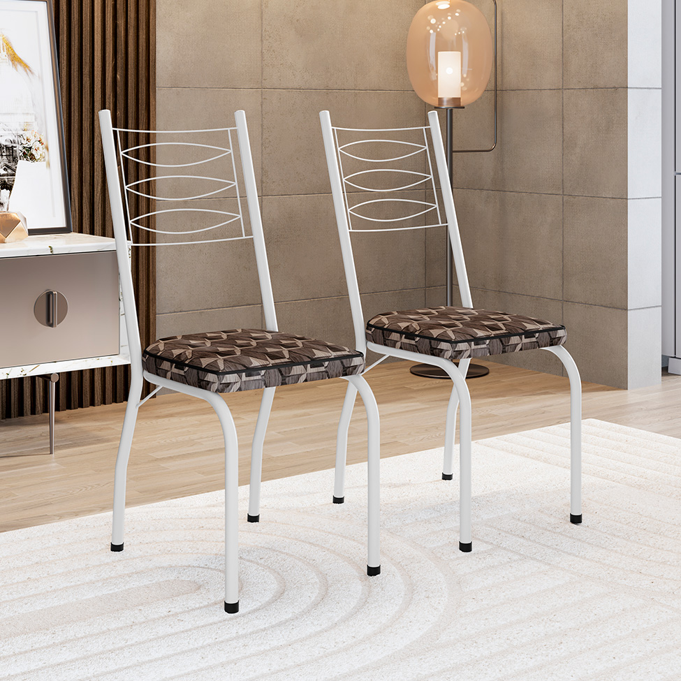 Conjunto com 2 Cadeiras Ludi Estampado Mosaico Marrom e Branco