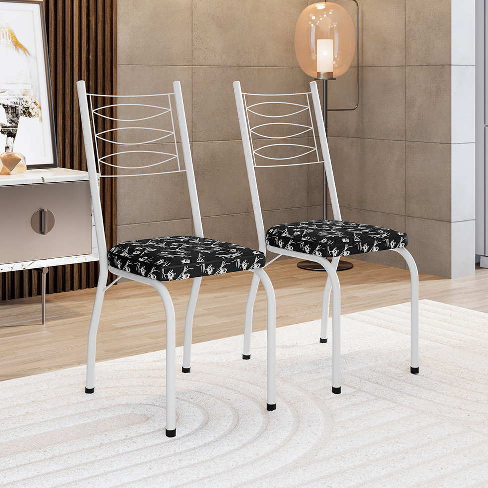 Conjunto com 2 Cadeiras Ludi Estampado Preto e Branco