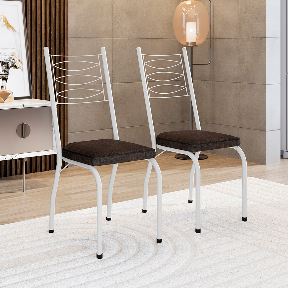 Conjunto com 2 Cadeiras Ludi Marrom Escuro e Branco