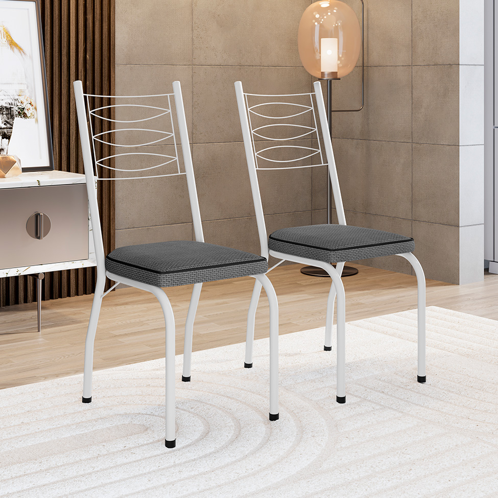 Conjunto com 2 Cadeiras Ludi Platina e Branco