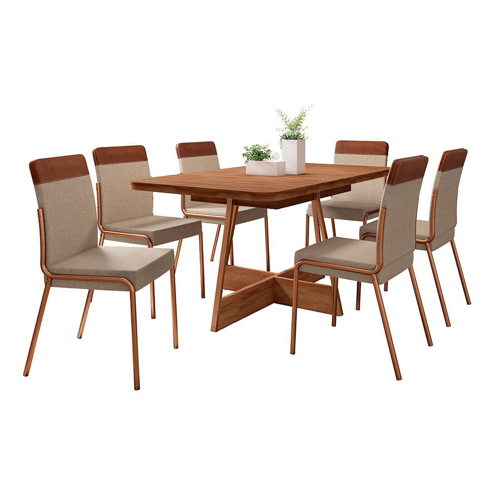 Conjunto com 2 Cadeiras Madalena Linho Areia e Caramelo