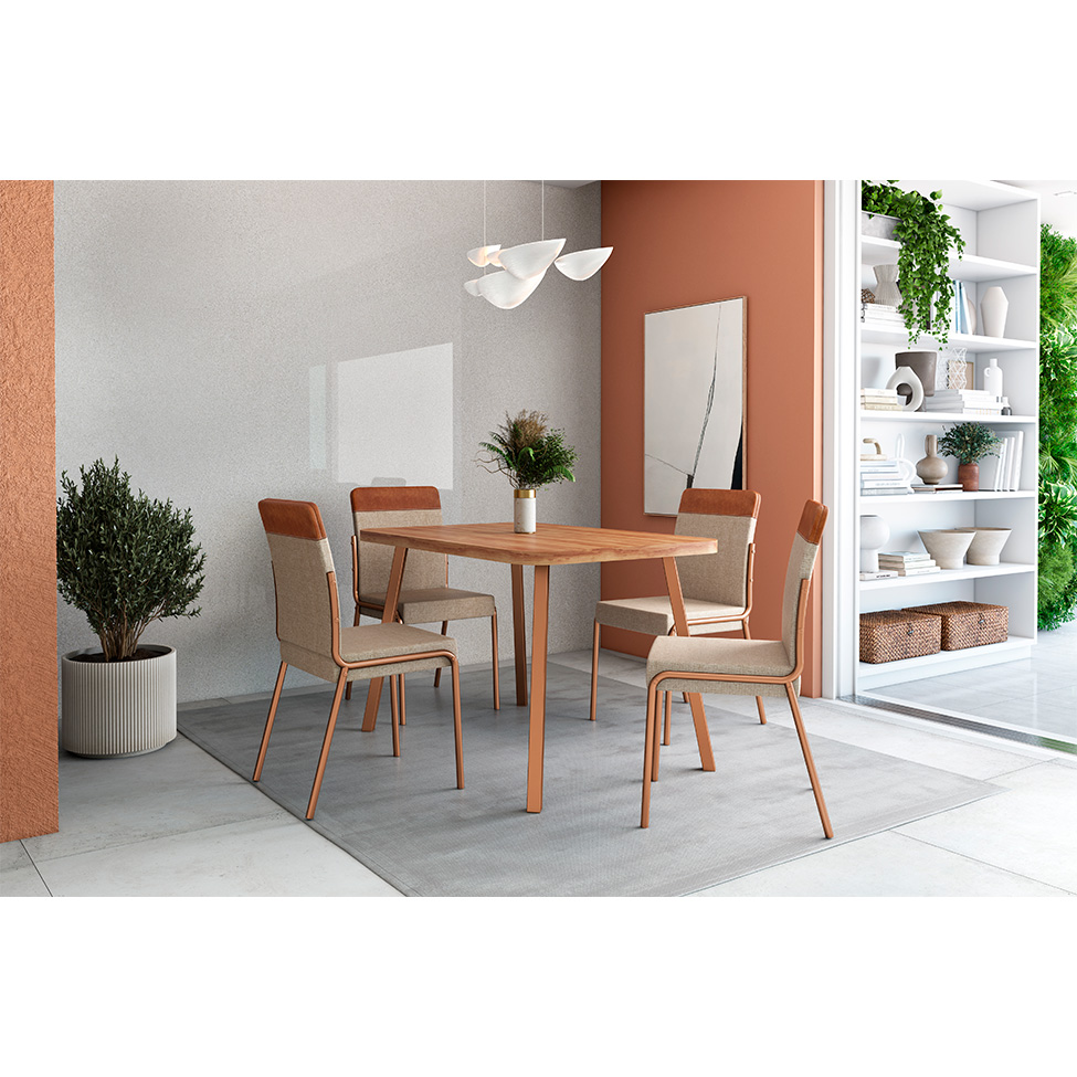 Conjunto com 2 Cadeiras Madalena Linho Areia e Caramelo