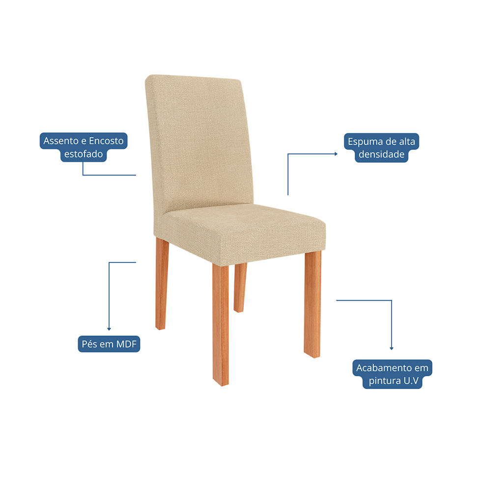 Conjunto com 2 Cadeiras Maia Linho Gengibre e Cinamomo