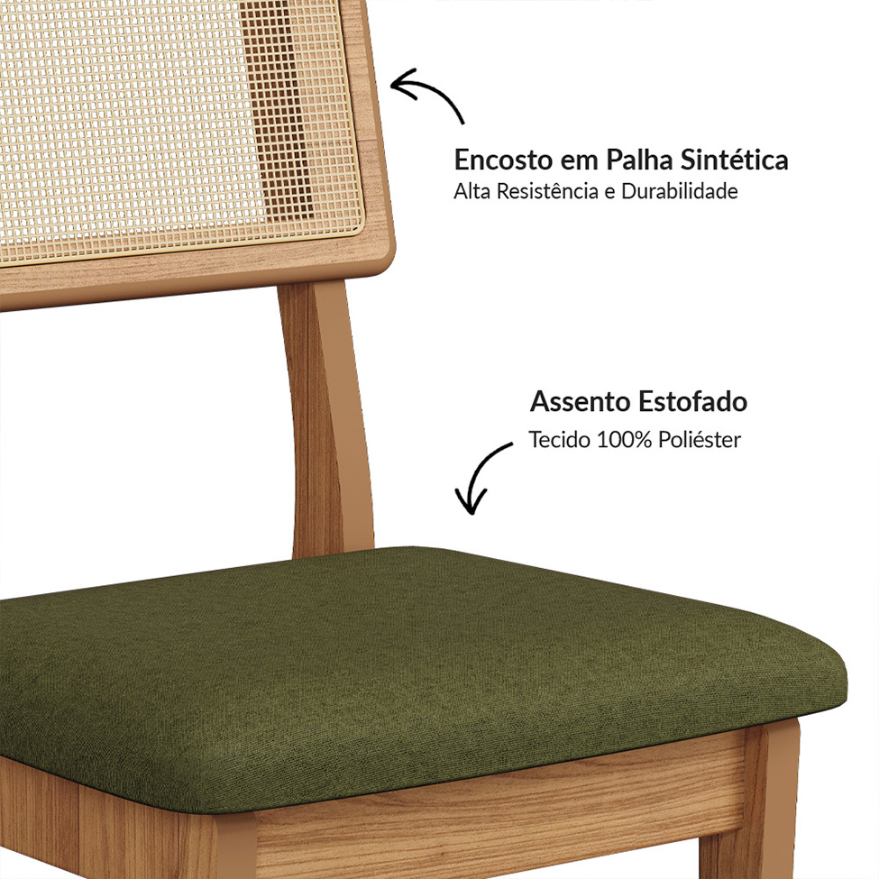 Conjunto com 2 Cadeiras Malba Tela Freijó e Verde