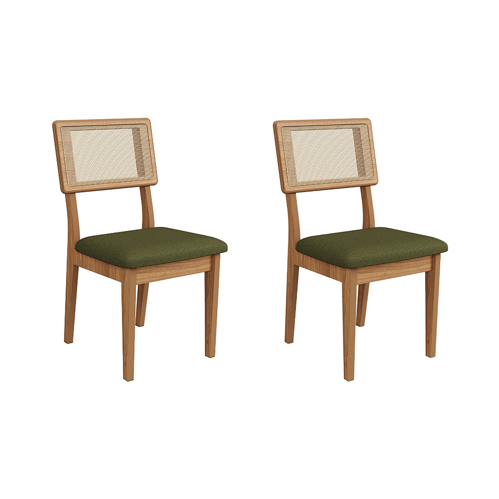 Conjunto com 2 Cadeiras Malba Tela Freijó e Verde