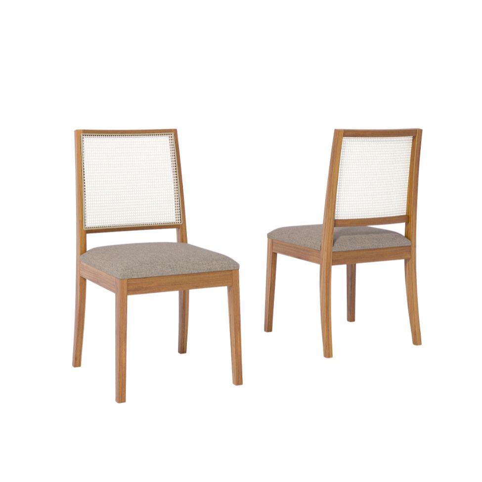 Conjunto com 2 Cadeiras Marcela Linho Bege e Madeira