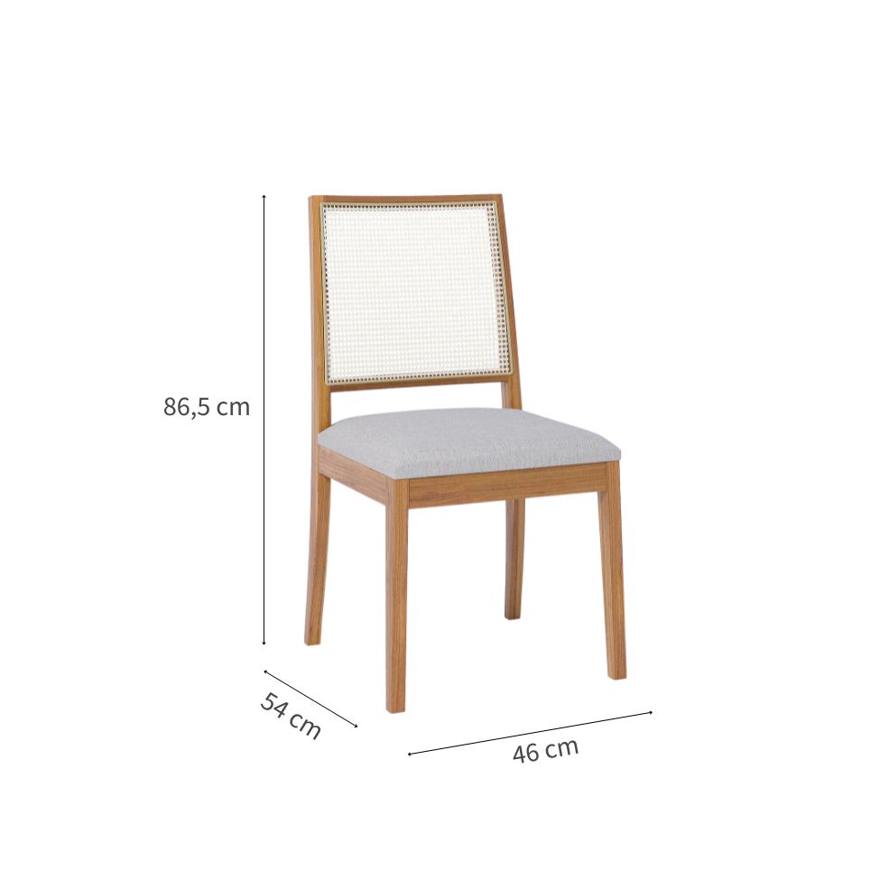 Conjunto com 2 Cadeiras Marcela Linho Cinza e Madeira