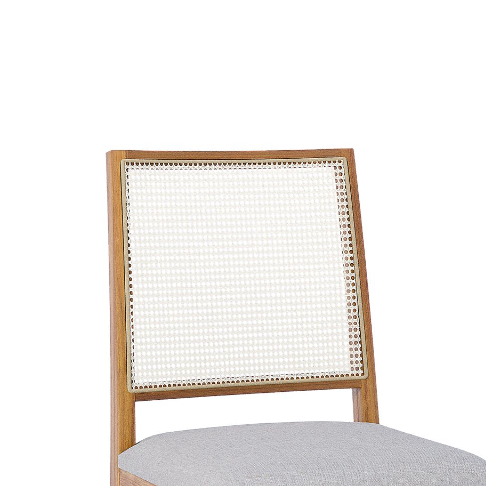Conjunto com 2 Cadeiras Marcela Linho Cinza e Madeira