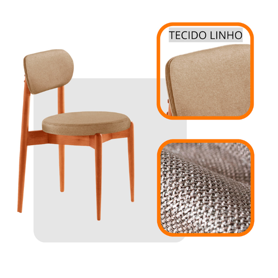 Conjunto com 2 Cadeiras Miami Soft Linho Âmbar e Imbuia