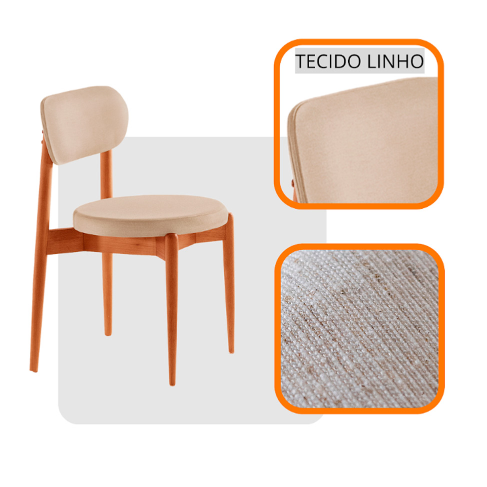 Conjunto com 2 Cadeiras Miami Soft Linho Off White e Imbuia
