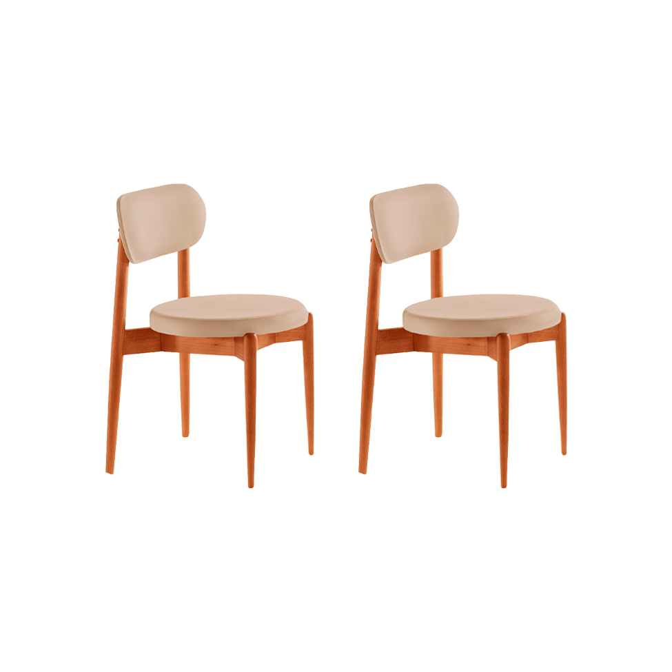 Conjunto com 2 Cadeiras Miami Soft Veludo Bege e Imbuia