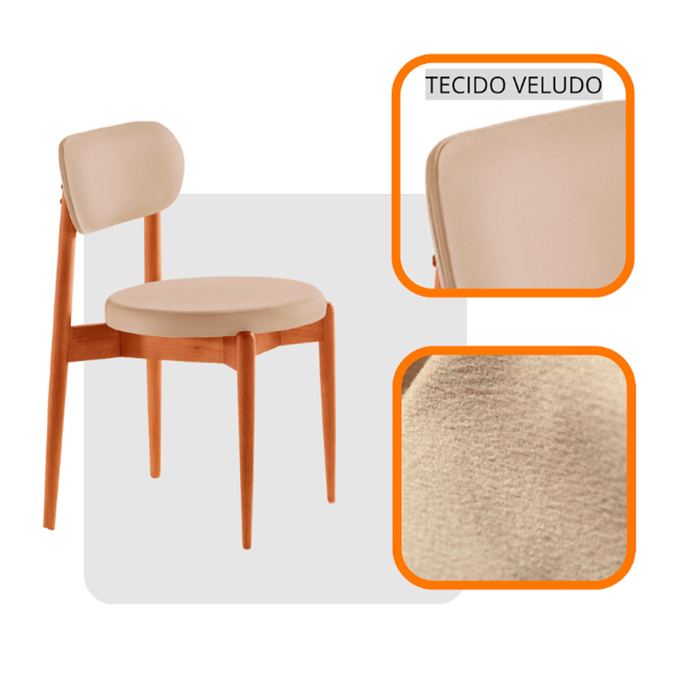 Conjunto com 2 Cadeiras Miami Soft Veludo Bege e Imbuia