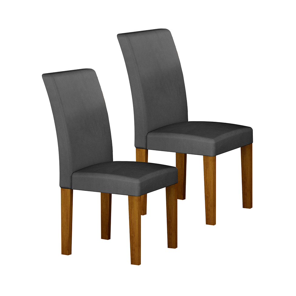 Conjunto com 2 Cadeiras Napoli 100% MDF Veludo Chumbo e Freijó