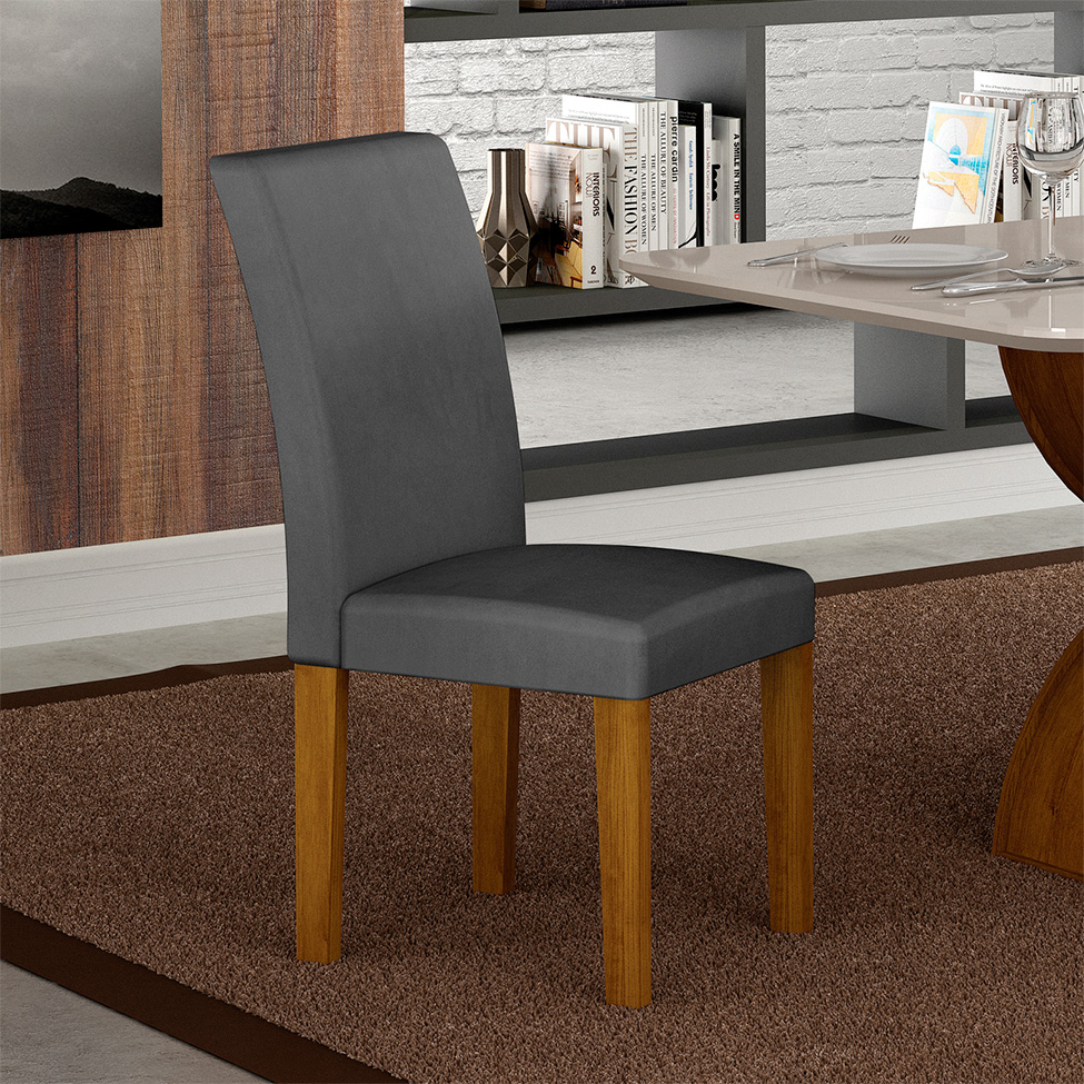 Conjunto com 2 Cadeiras Napoli 100% MDF Veludo Chumbo e Freijó