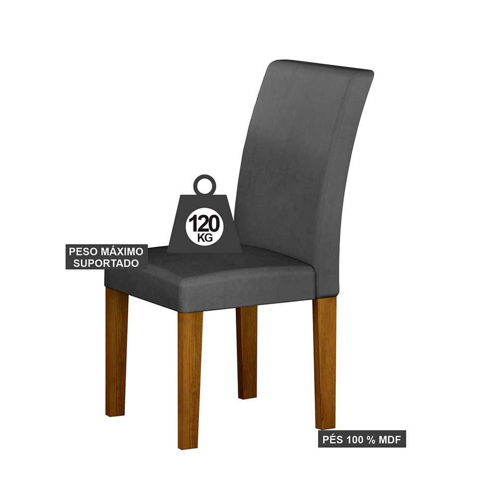 Conjunto com 2 Cadeiras Napoli 100% MDF Veludo Chumbo e Freijó
