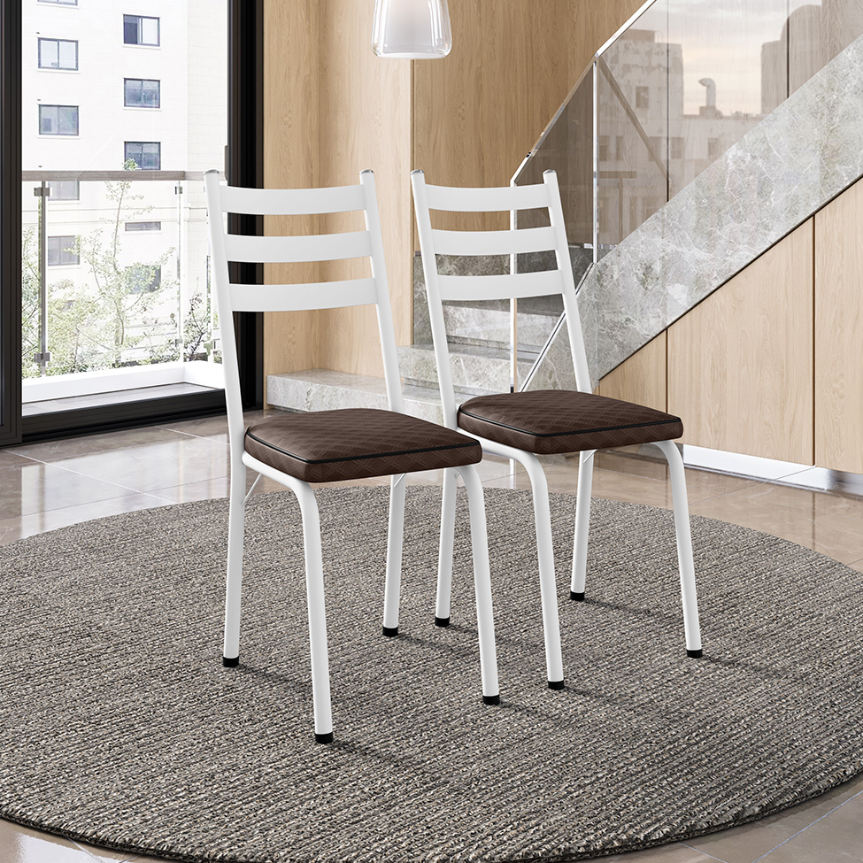 Conjunto com 2 Cadeiras New Revestimento Sintético Cacau e Branco