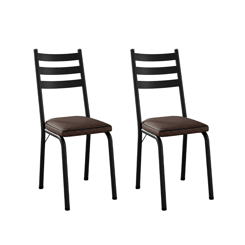 Conjunto com 2 Cadeiras New Revestimento Sintético Cacau e Preto