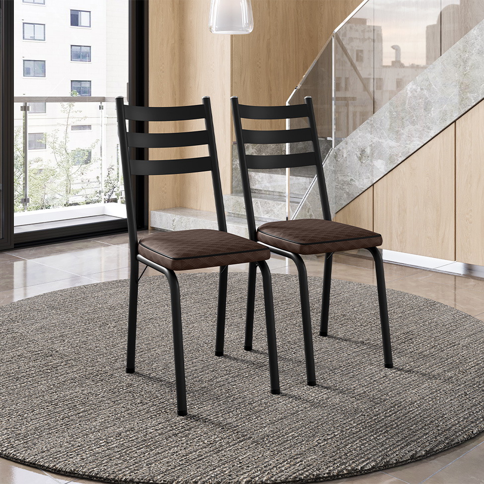 Conjunto com 2 Cadeiras New Revestimento Sintético Cacau e Preto