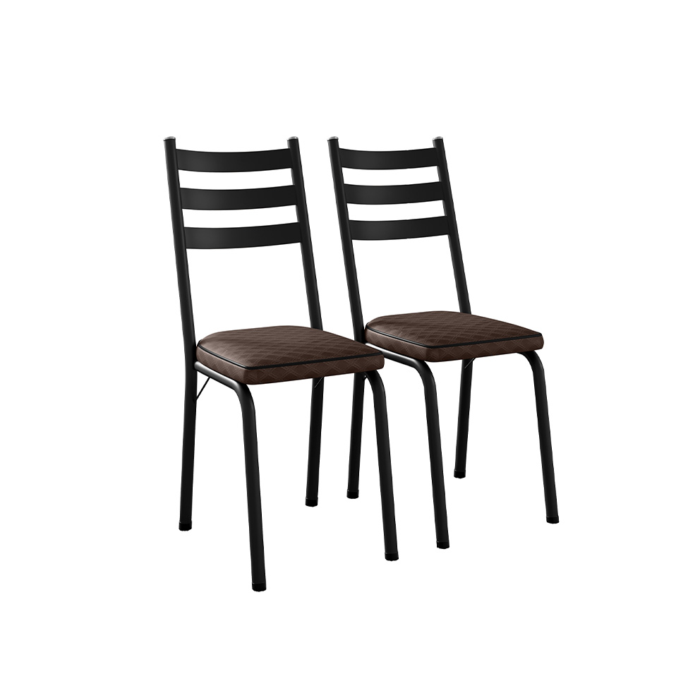 Conjunto com 2 Cadeiras New Revestimento Sintético Cacau e Preto