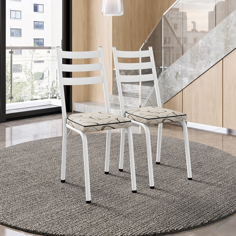 Conjunto com 2 Cadeiras New Revestimento Sintético Cedro e Branco