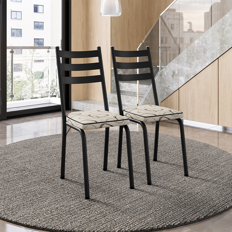Conjunto com 2 Cadeiras New Revestimento Sintético Cedro e Preto