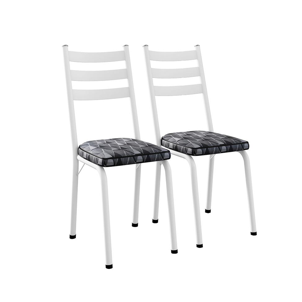 Conjunto com 2 Cadeiras New Revestimento Sintético Cinza Mosaico e Branco