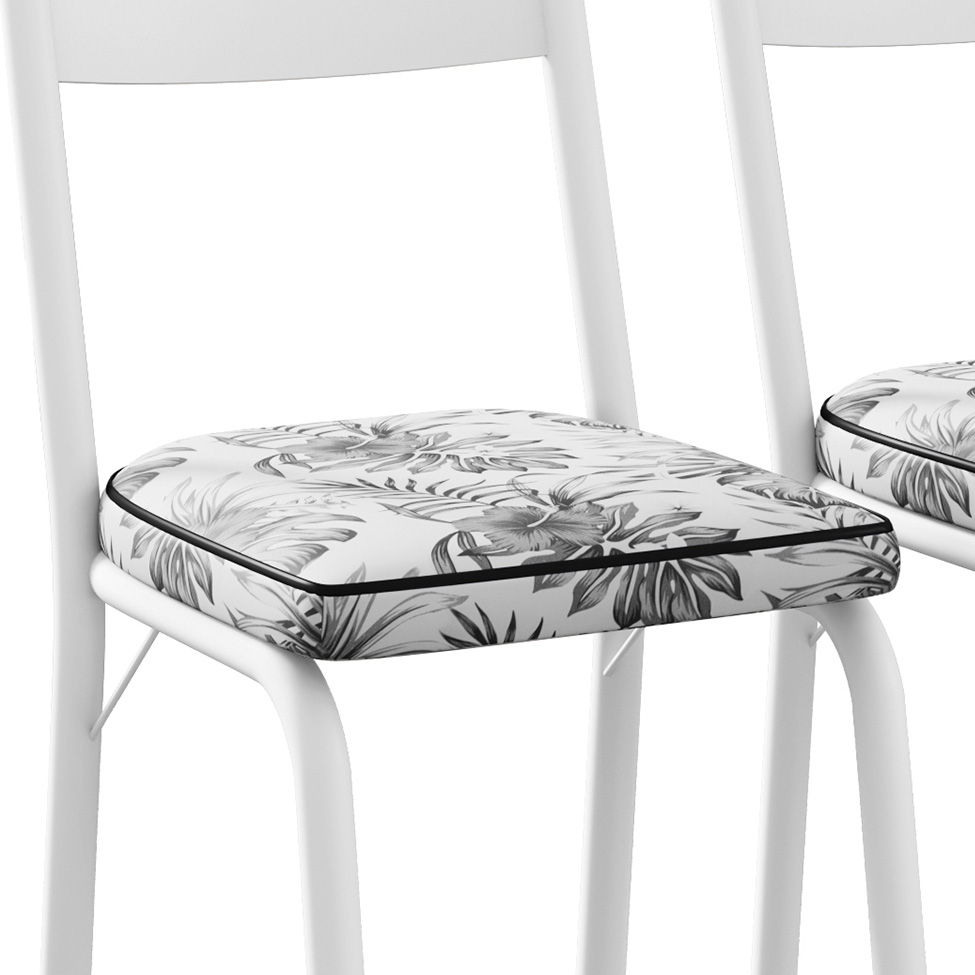 Conjunto com 2 Cadeiras New Revestimento Sintético Floral e Branco