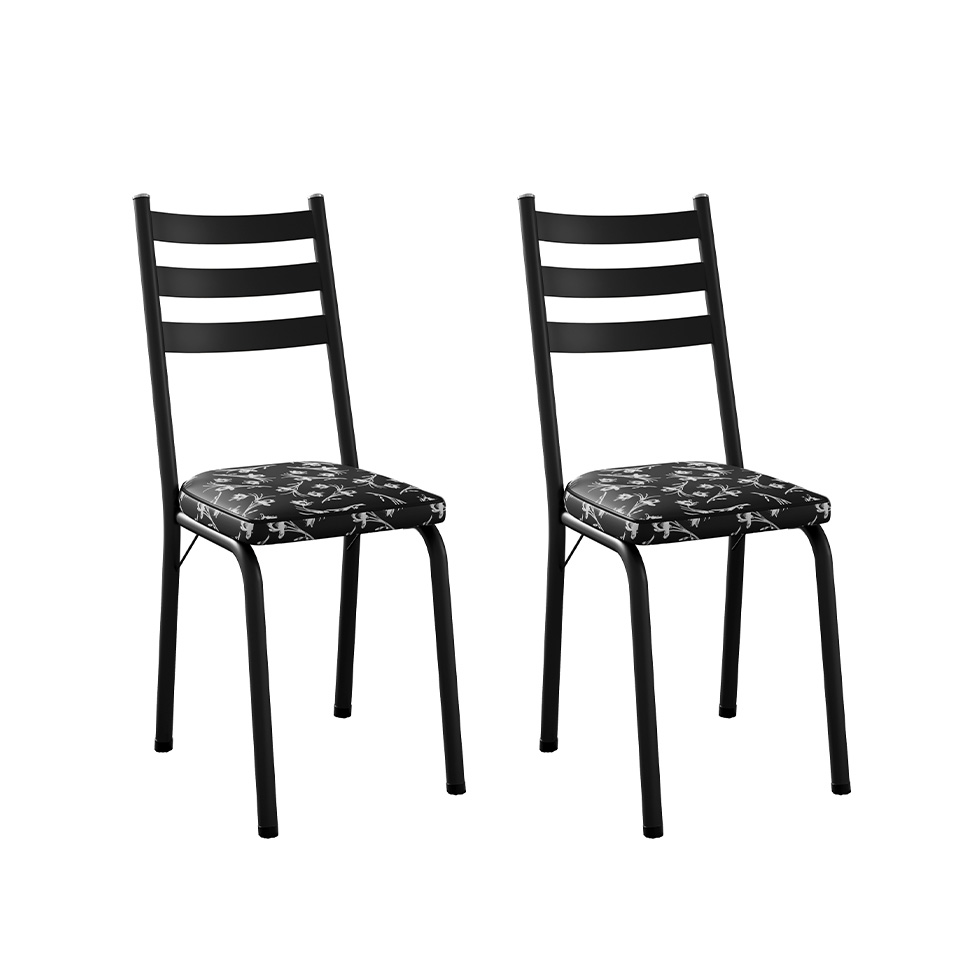 Conjunto com 2 Cadeiras New Revestimento Sintético Floral e Preto