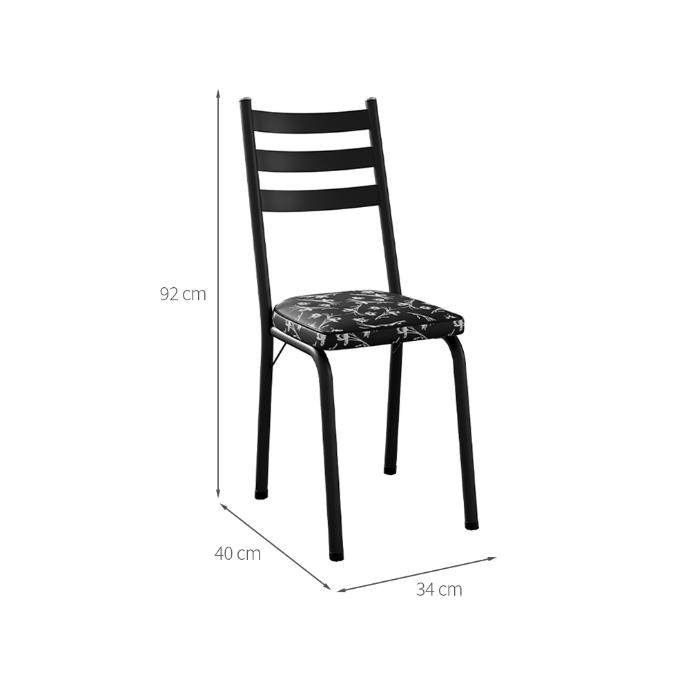 Conjunto com 2 Cadeiras New Revestimento Sintético Floral e Preto