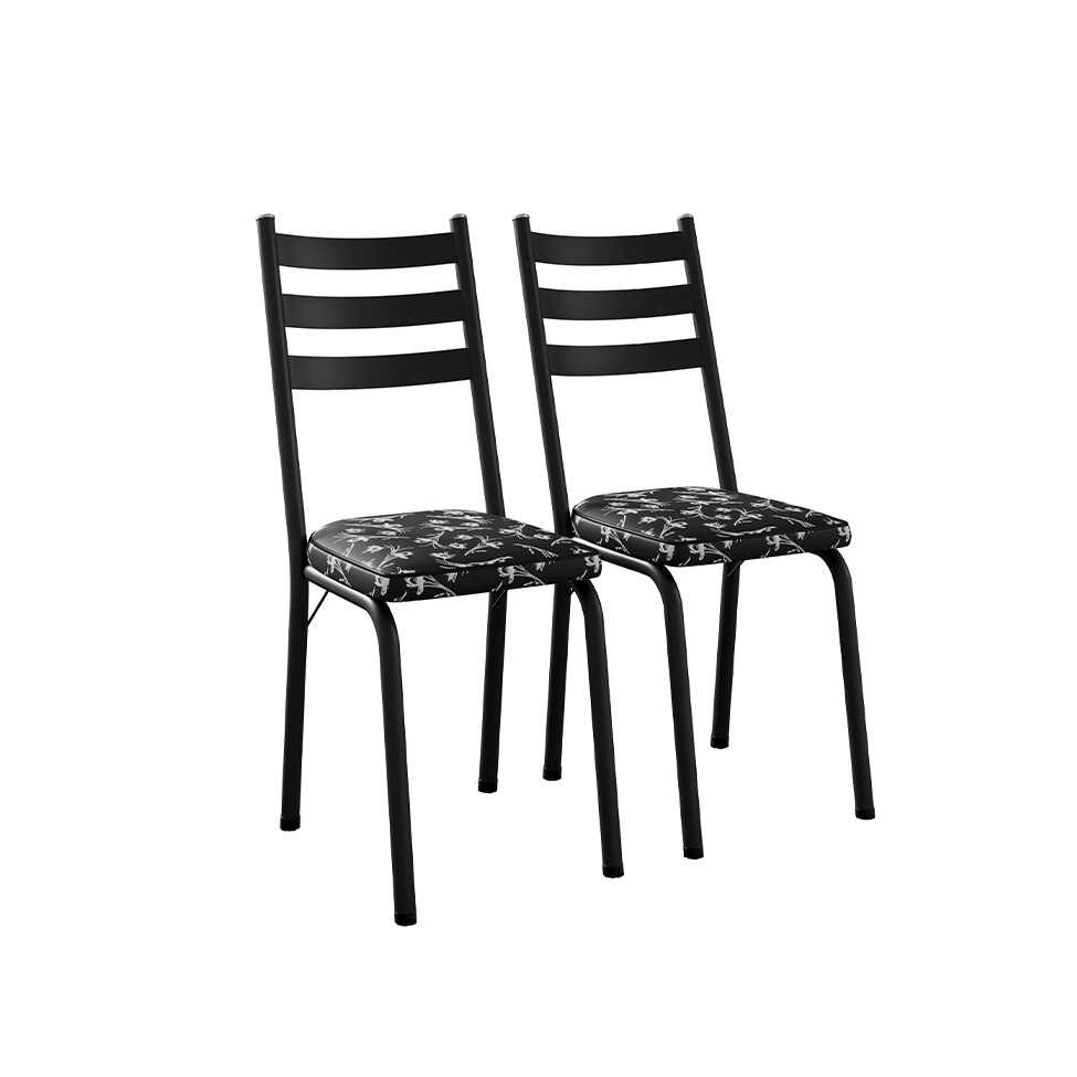 Conjunto com 2 Cadeiras New Revestimento Sintético Floral e Preto