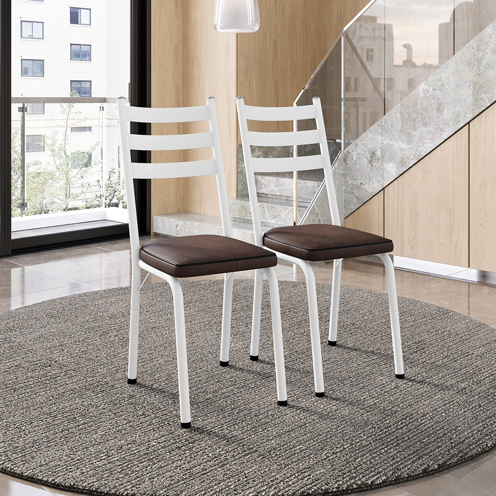 Conjunto com 2 Cadeiras New Revestimento Sintético Imbuia e Branco