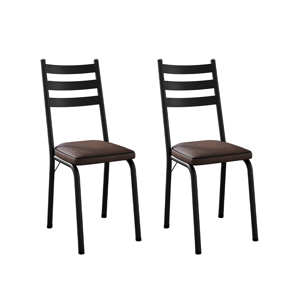 Conjunto com 2 Cadeiras New Revestimento Sintético Imbuia e Preto