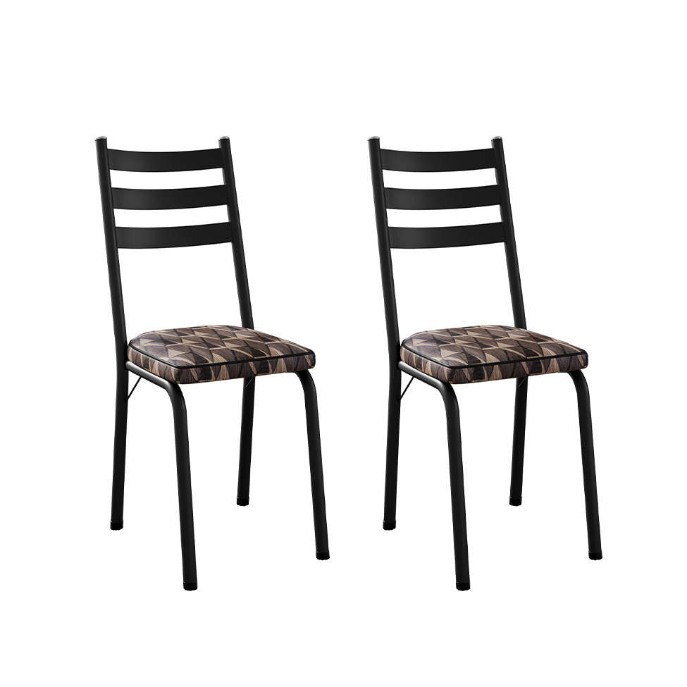 Conjunto com 2 Cadeiras New Revestimento Sintético Mosaico Palha e Preto
