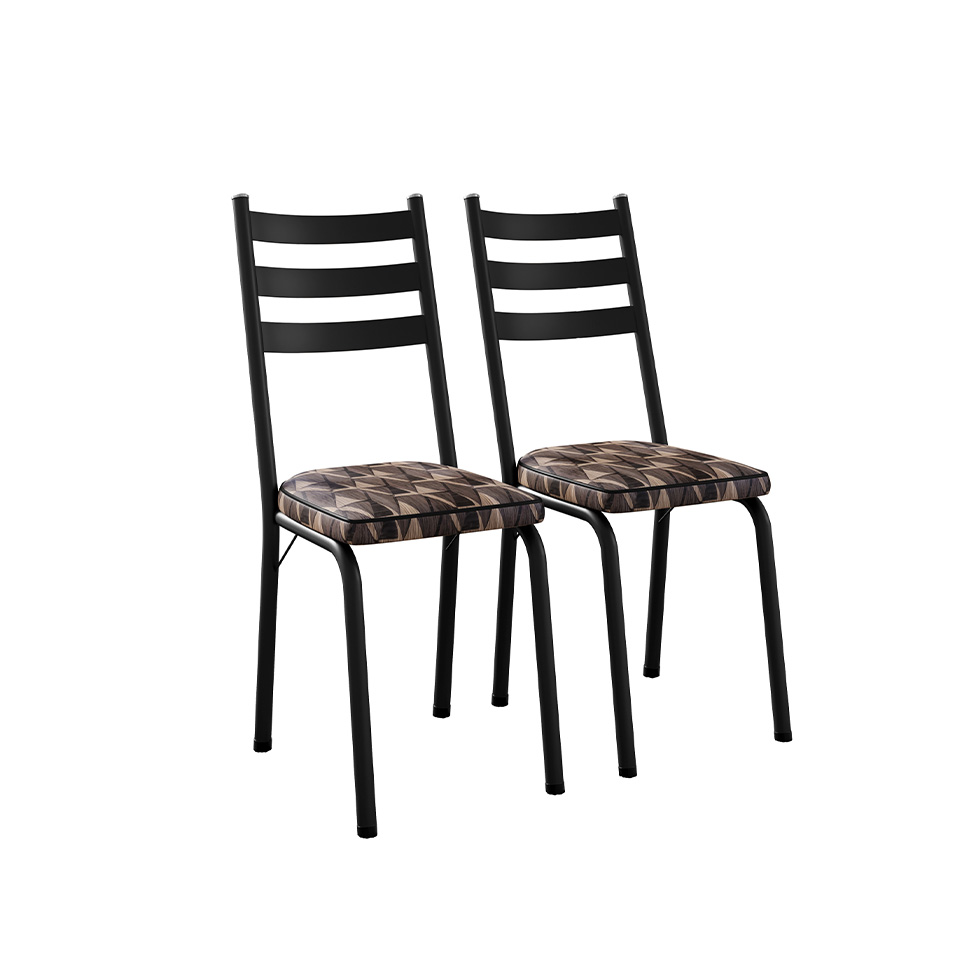 Conjunto com 2 Cadeiras New Revestimento Sintético Mosaico Palha e Preto