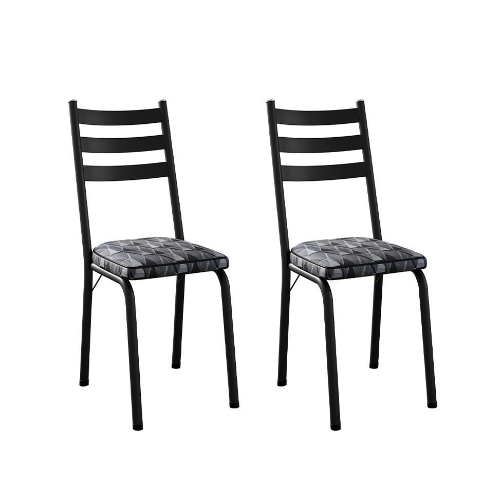 Conjunto com 2 Cadeiras New Revestimento Sintético Mosaiso Silver e Preto