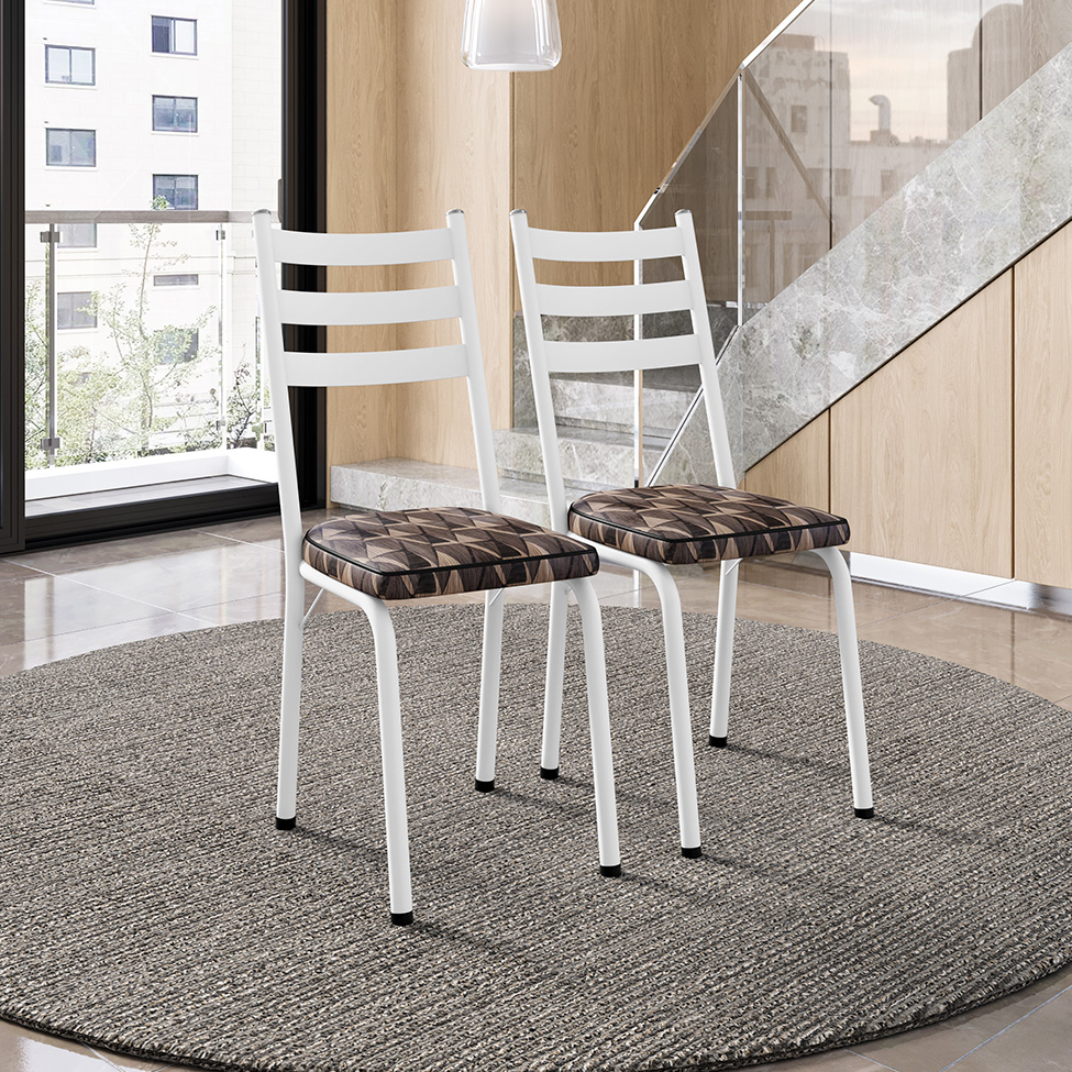 Conjunto com 2 Cadeiras New Revestimento Sintético Palha Mosaico e Branco